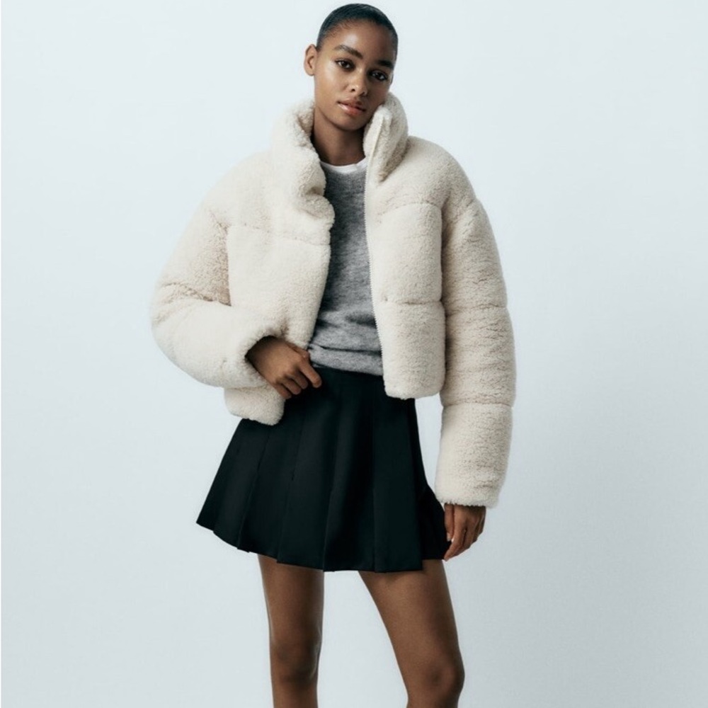 Zara cropped faux shearling puffer jacket